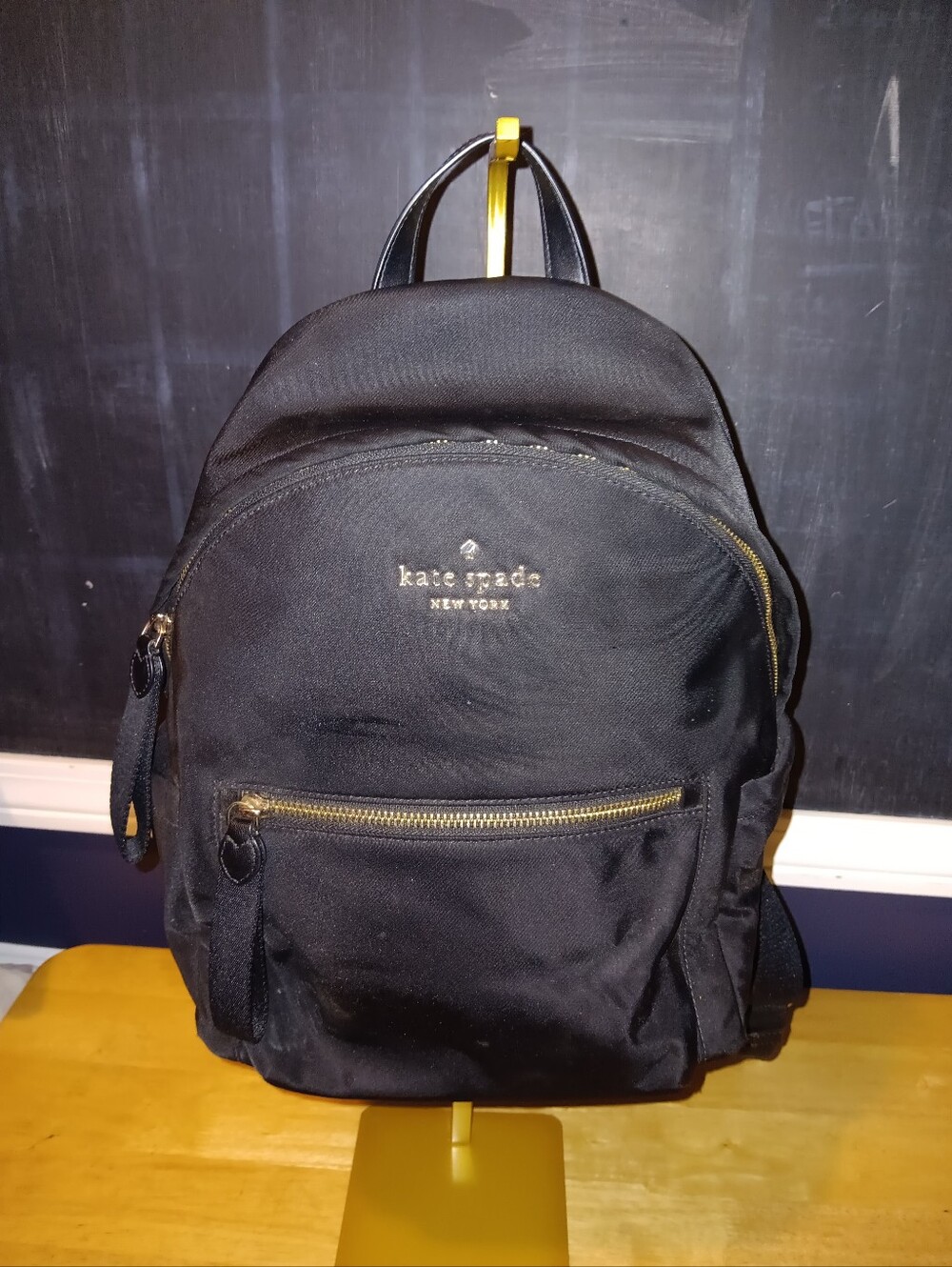 Kate Spade black nylon backpack with gold hardware